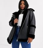 Asos Design Curve Bonded Aviator Coat In Black