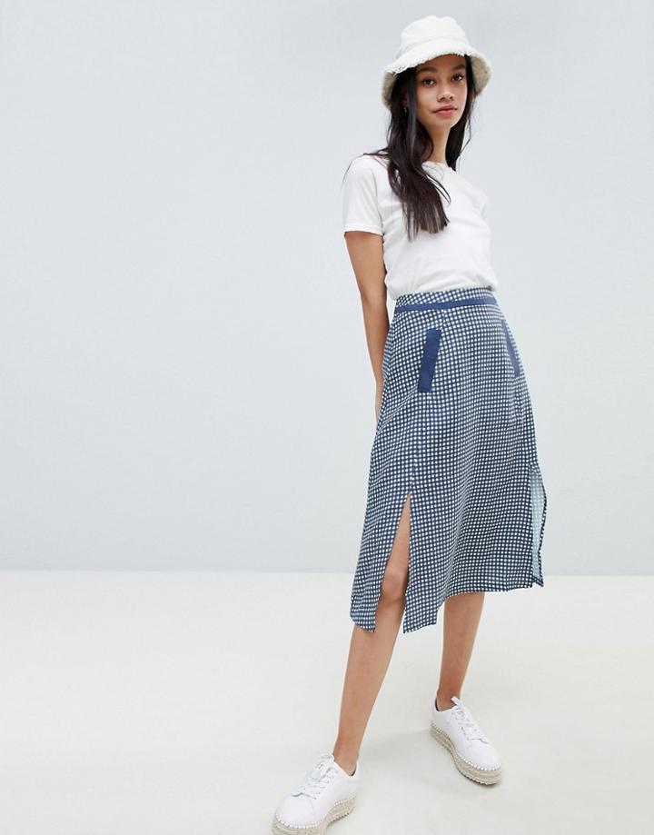 Ryder Jessie Gingham Maxi Volume Skirt-blue