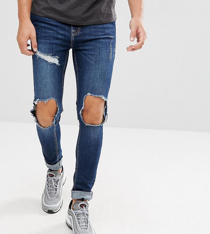Brooklyn Supply Co Muscle Fit Jeans Ripped Mid Wash - Blue