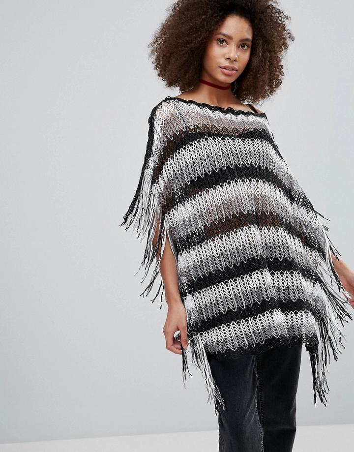 Qed London Zig Zag Poncho Top - Black