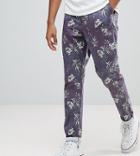 Asos Tall Slim Cropped Pants In Vintage Washed Out Leaf Print - Navy