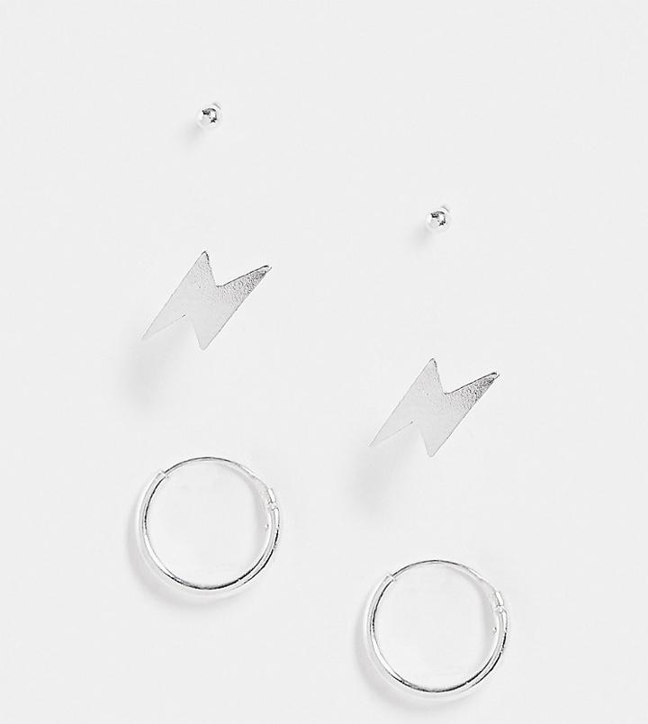 Kingsley Ryan 3-pack Hoop And Micro Stud Earrings In Sterling Silver