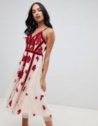 A Star Is Born Embellished Prom Midi Dress With Plunge Front In Red - Red