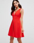 Adelyn Rae Deep V Neck Skater Dress - Red