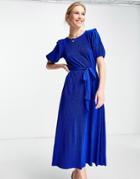 River Island Puff Sleeve Midi Dress In Blue-blues