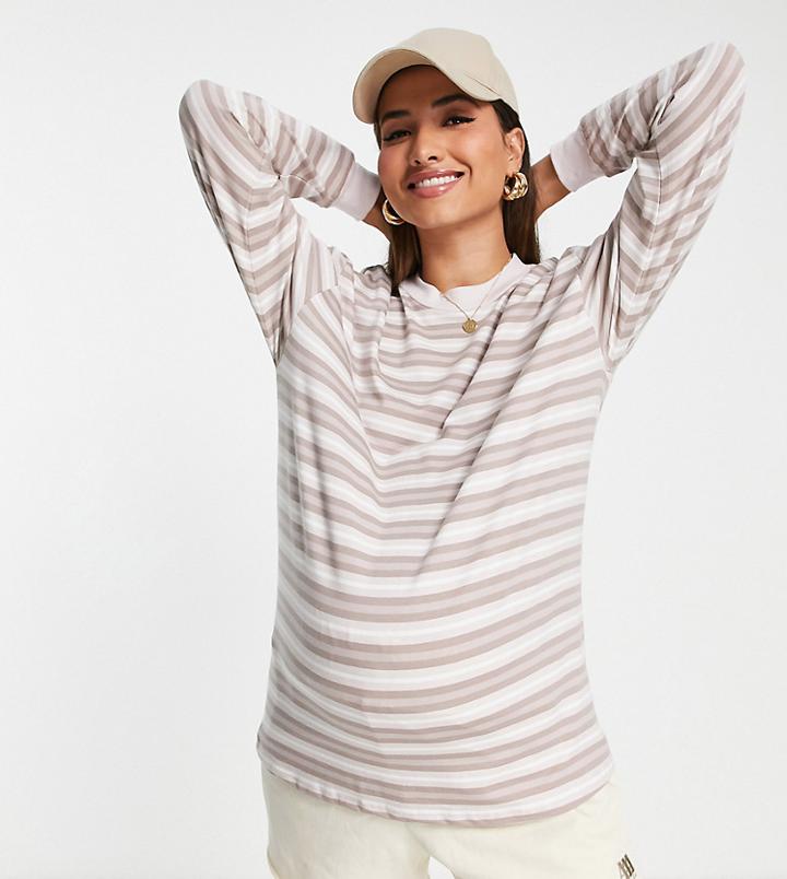 Topshop Maternity Stripe Ls Tee In Beige-neutral