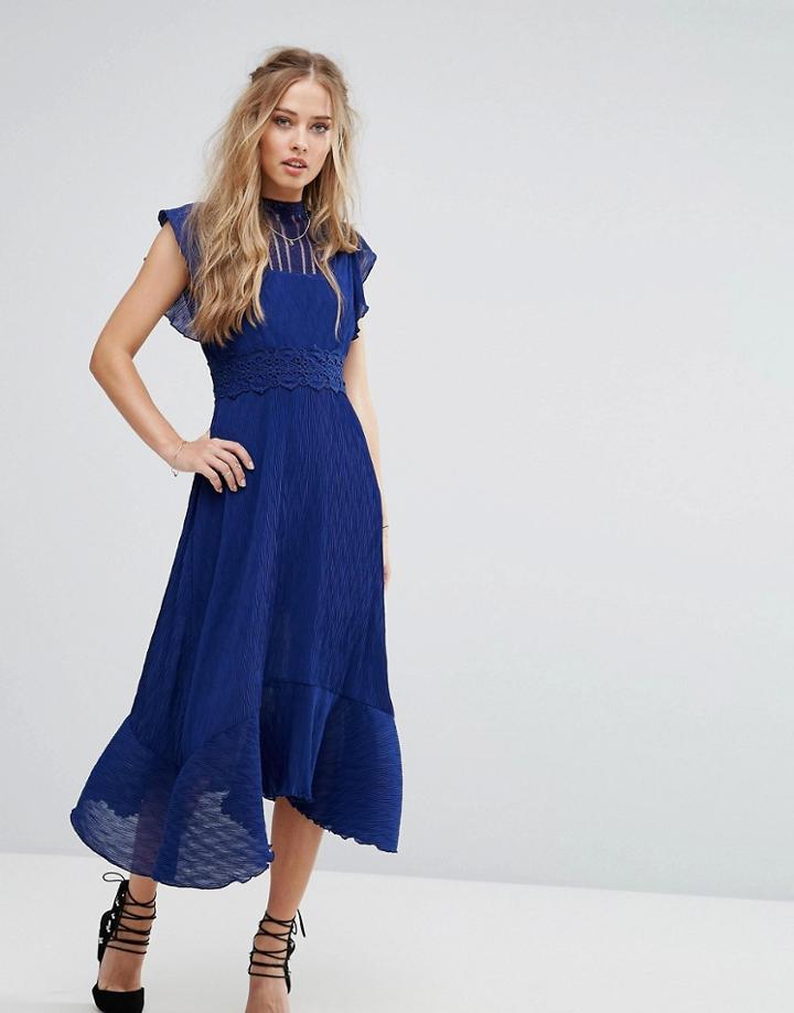 Foxiedox Midi Dress With Crochet Waist - Blue