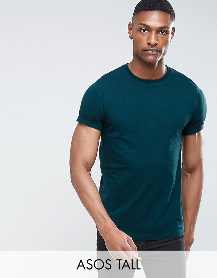 Asos Tall T-shirt With Roll Sleeve - Green
