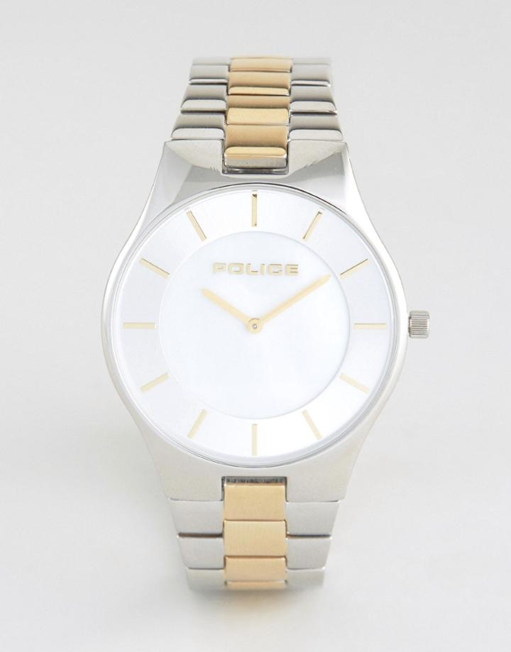 Police Splendor Mens Silver And Gold Two Tone Stainless Steel Bracelet With Mother Of Pearl Dial - Silver