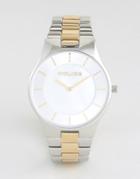Police Splendor Mens Silver And Gold Two Tone Stainless Steel Bracelet With Mother Of Pearl Dial - Silver