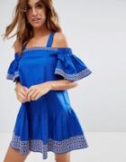 Asos Embroidered Cold Shoulder Mini Dress - Blue
