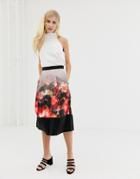 Closet Pleated Skirt With Border Print - Multi