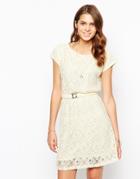 Pussycat London Lace Dress With Belt - Nude