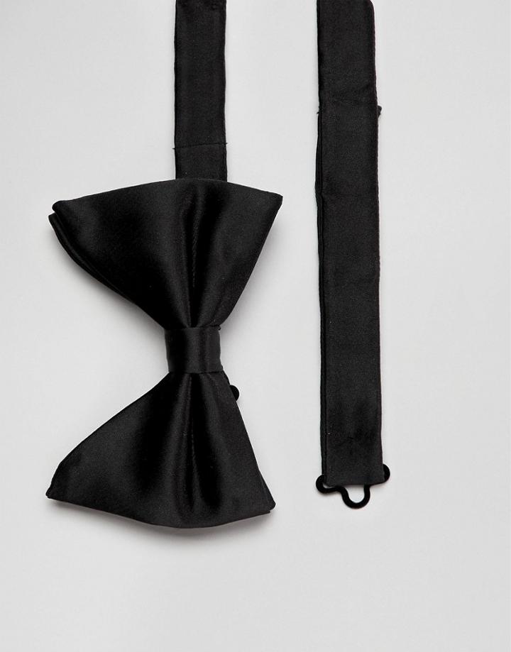 Moss London Bow Tie In Black Sateen - Black