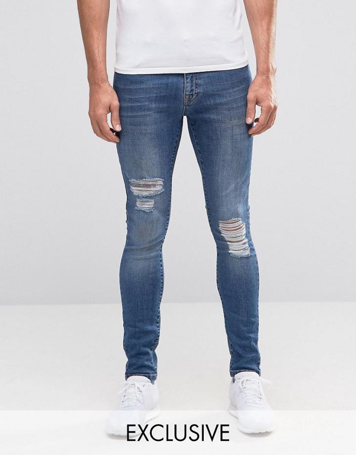 Brooklyn Supply Co Ripped Stonewash Dyker Jeans In Super Skinny Fit -