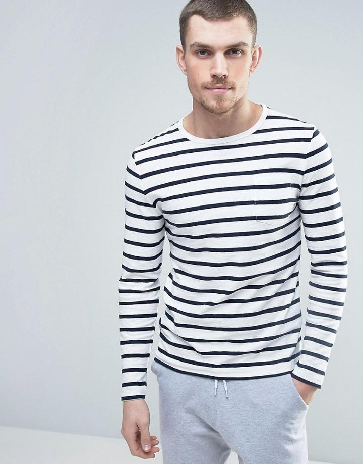 Celio Long Sleeve Top With Stripe - White