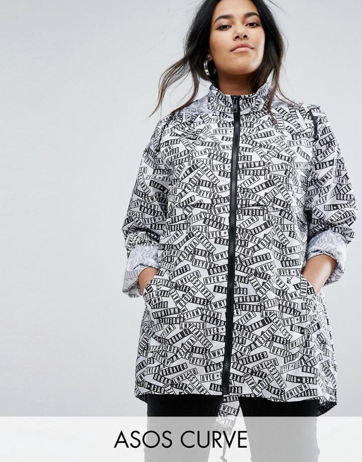 Asos Curve Pac-a-trench In Graphic Print - Multi