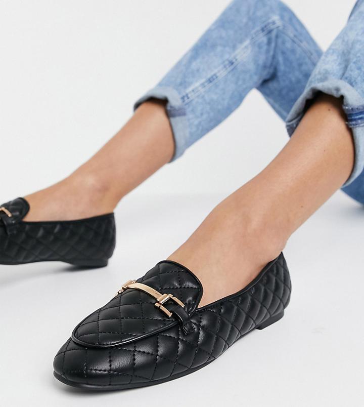 London Rebel Wide Fit Snaffle Trim Loafers In Black