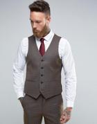 Harry Brown Slim Fit Vest In Khaki Check - Green
