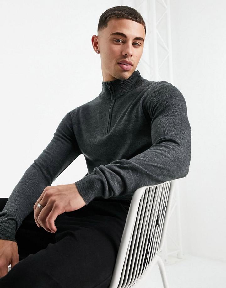 Threadbare Soft Touch Quarter Zip Funnel Neck Sweater In Charcoal-grey