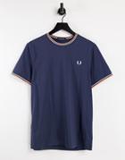 Fred Perry Stripe Collar Polo In Navy