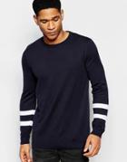 Asos Sweater In Cotton With Contrast Sleeve Detail - Navy And White
