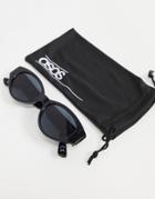 Asos Design Recycled Frame Oval Sunglasses In Shiny Black