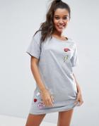Asos Oversized Tee With Badges - Gray