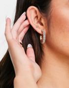 Asos Design Hoop Earrings In Fine Double Row Crystal In Gold Tone