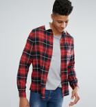 Asos Tall Overshirt Check Shirt With Fleece Collar - Red