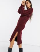 Asos Design Crew Neck Midi Dress With Volume Sleeve-red