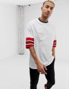 Asos Design Oversized T-shirt With Contrast Sleeve Cuffs And Diamantes In White