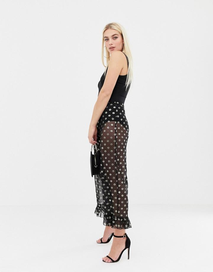 Asos Design Gold Spot Mesh Pants With Fluted Ruffle Hem - Multi