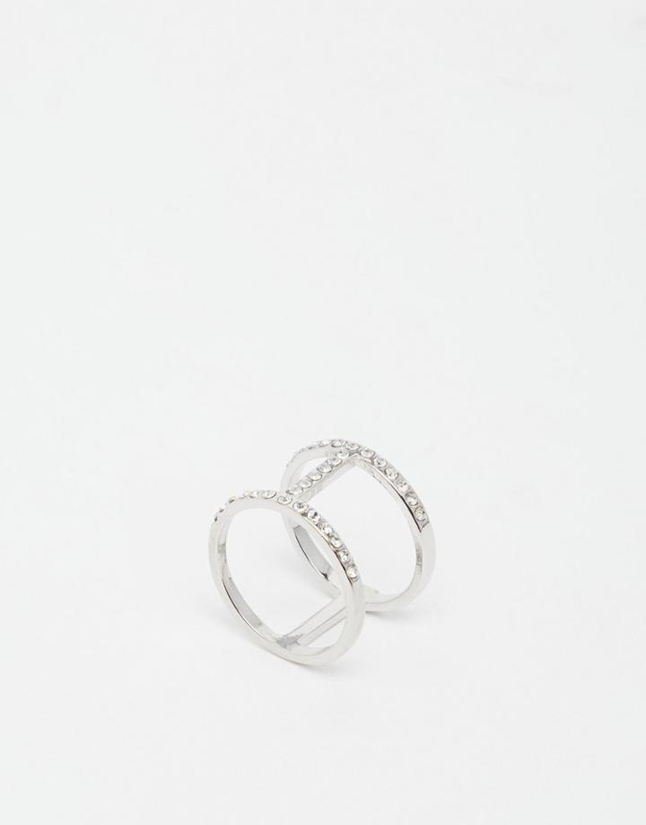 Lipsy Ariana Grande Pave Bar Ring - Silver