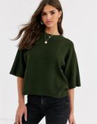 River Island Sweater With Shoulder Zip Detail In Khaki-green