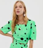 Reclaimed Vintage Inspired Two-piece Tea Top With Button Front In Spot Ditsy Print-green