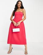 Asos Design Bandeau Open Back Midi Skater Dress In Berry-red