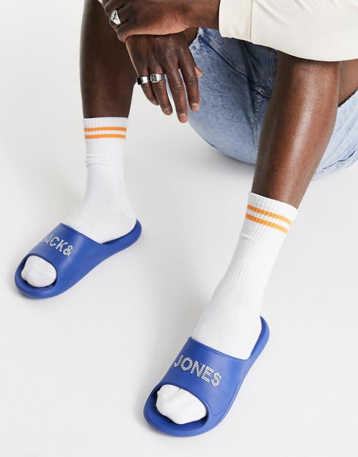 Jack & Jones Molded Logo Slides In Blue