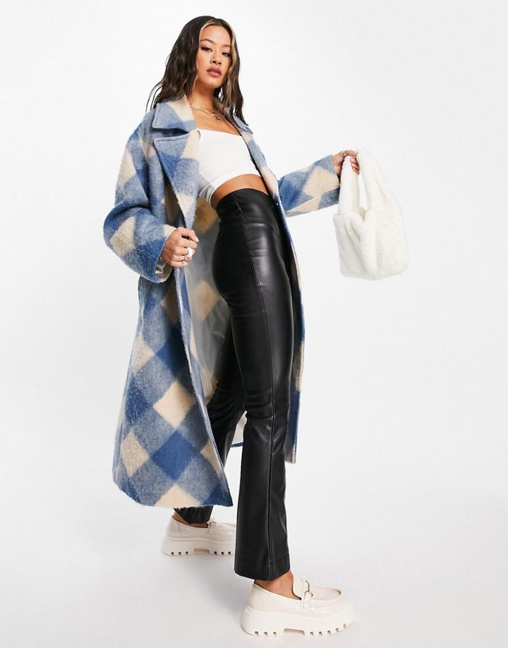 Asos Design Hero Diamond Check Oversized Coat-multi