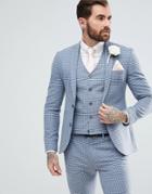 Asos Wedding Super Skinny Suit Jacket In Mini Check - Blue