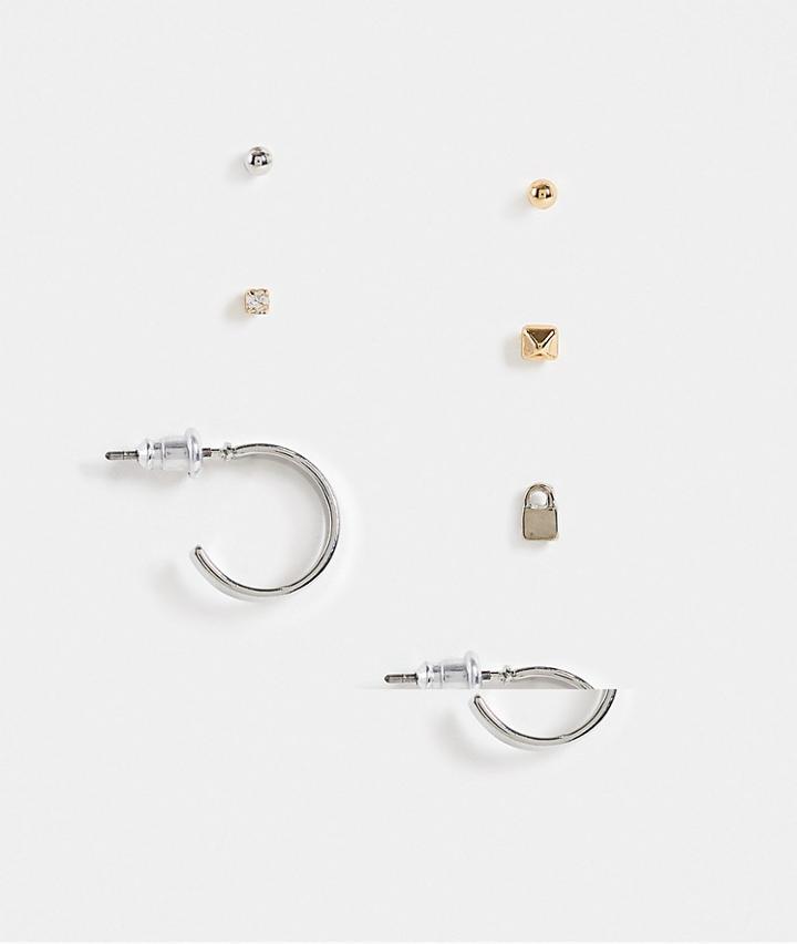 Topshop Clean 8 X Hoop And Stud Stacking Multipack Single Earrings In Silver