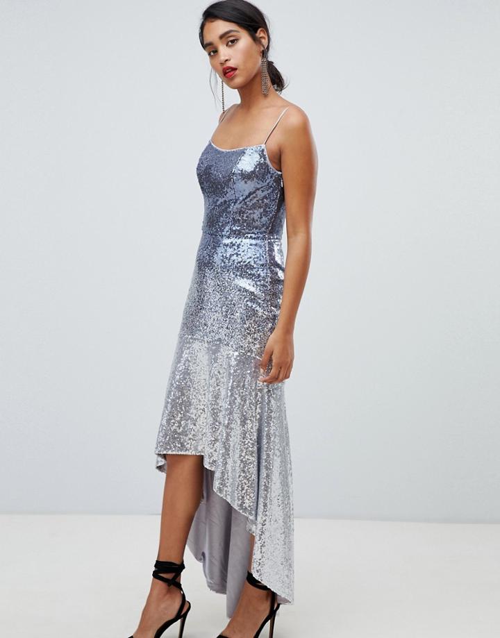 Chi Chi London Sequin Embellished Cami Strap Midi Dress With Fluted Hem-multi