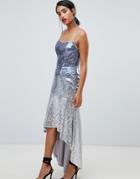 Chi Chi London Sequin Embellished Cami Strap Midi Dress With Fluted Hem-multi