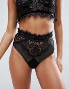 Asos Farrah Lace & Fishnet High Waist Pant - Black