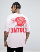 Asos Design Oversized T-shirt With Rose Back Print - Pink