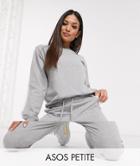 Asos Design Petite Tracksuit Sweat / Basic Jogger With Tie With Contrast Binding In Gray Marl-grey