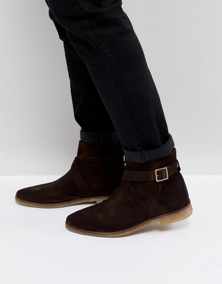 Asos Chelsea Boots In Brown Leather With Black Contrast Sole - Brown