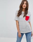 Asos T-shirt In Stripe With Contrast Pocket - Multi