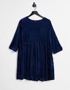 Urban Threads Velour Mini Smock Dress In Navy