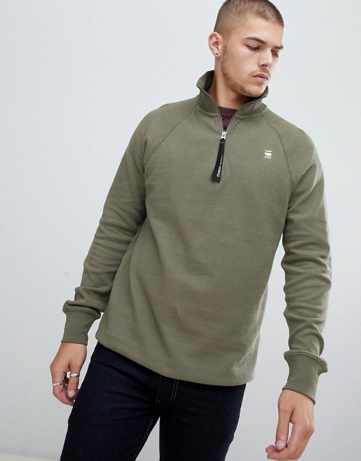 G-star Beraw Jirgi Half Zip Chest Logo Sweater In Khaki - Green